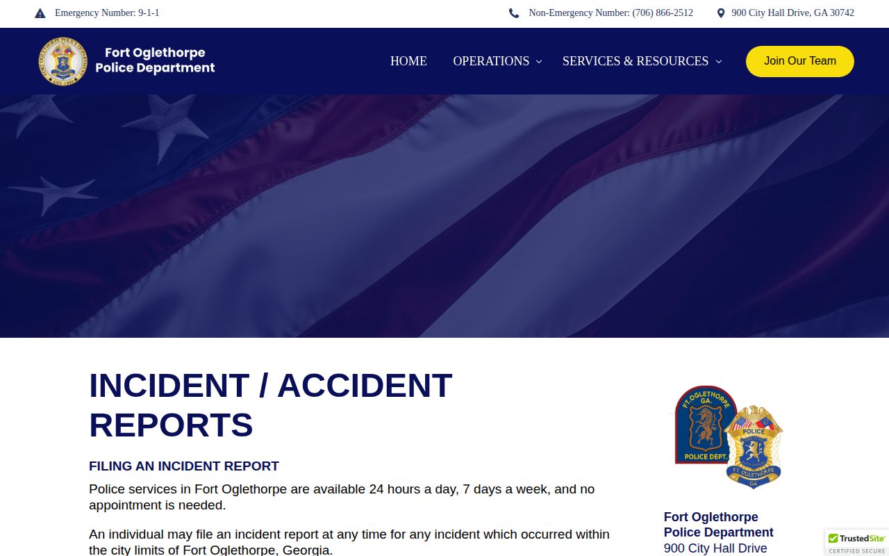 Catoosa County Fort Oglethorpe Police Department incident report request for busted mugshots records