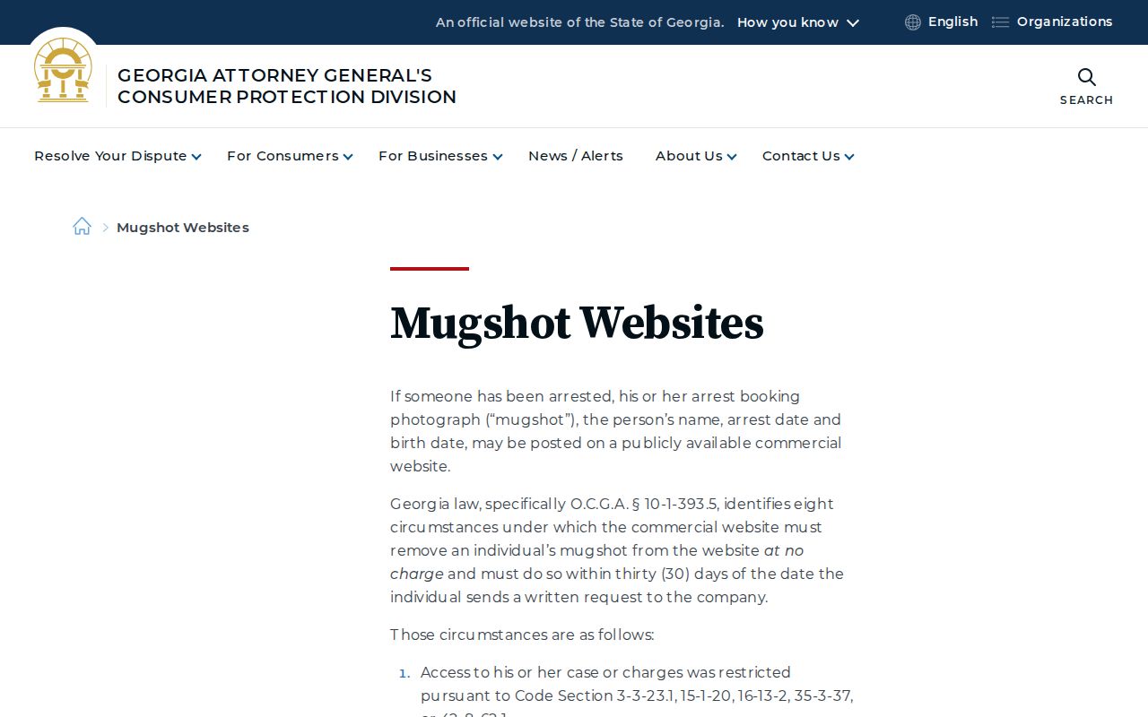 Georgia mugshot law guidance for Catoosa County booking records