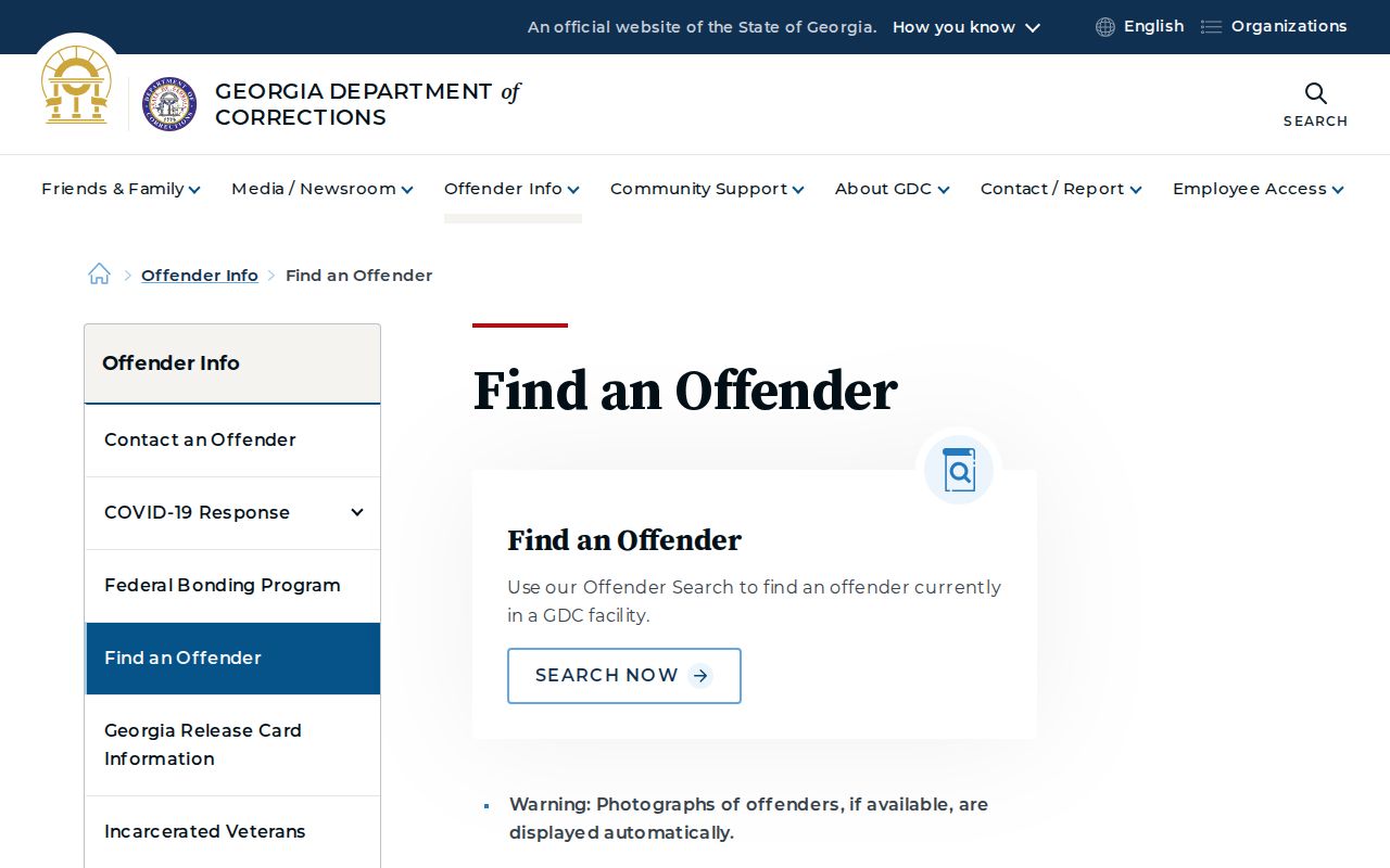 Georgia Department of Corrections offender search for Catoosa County custody records